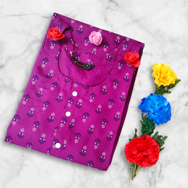 floral print purple kurti for women, cotton fabric, casual style