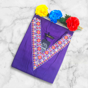 women's purple v neck kurti with multicolour floral border