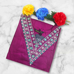 women's purple v neck kurti with multicolour floral border (copy)